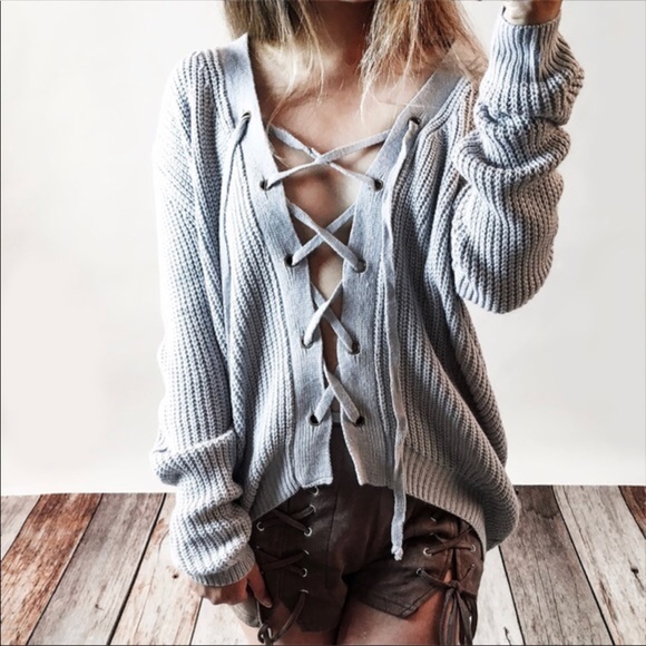 Bare Anthology Sweaters - Bare Anthology Lace up Sweater Bare Anthology Sweaters - Bare Anthology Lace up Sweater